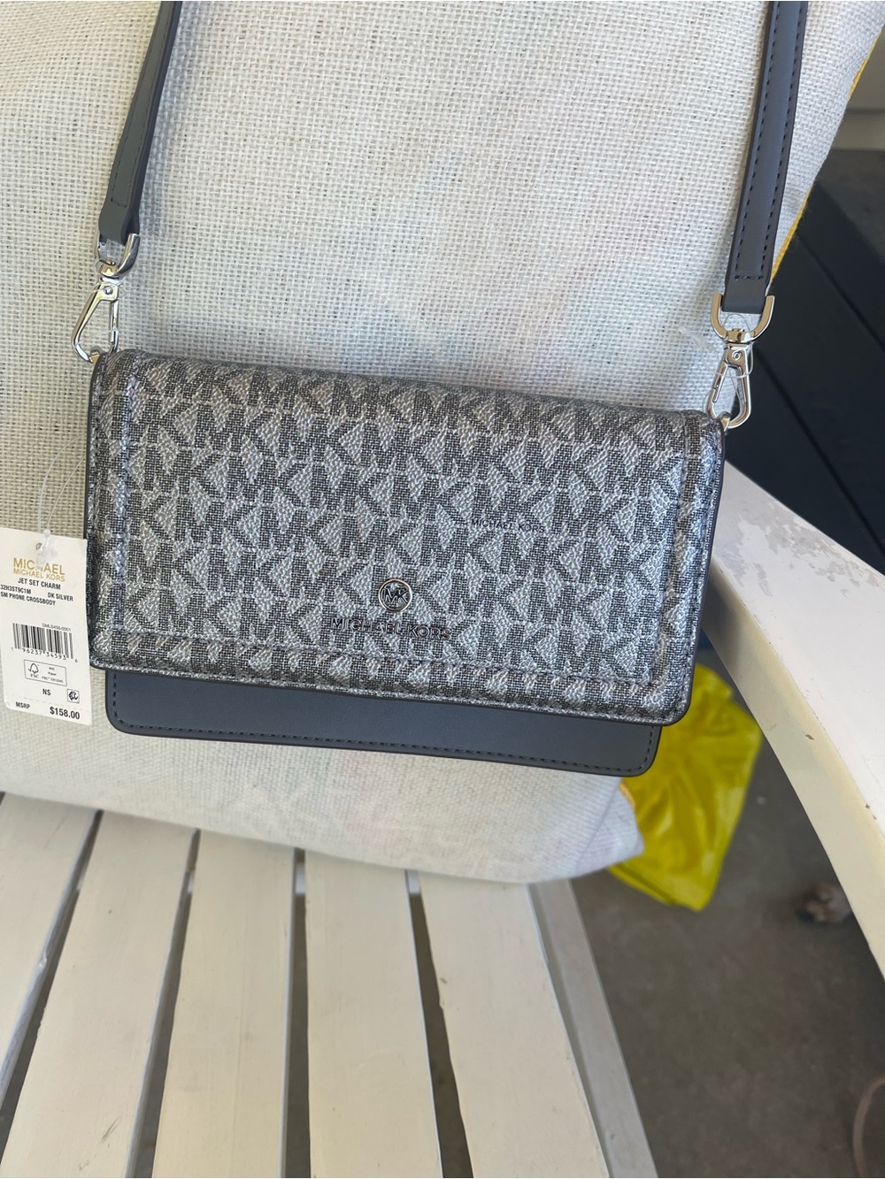 Michael Kors Silver Gray MK Logo Crossbody Bag - Picture 2 of 5